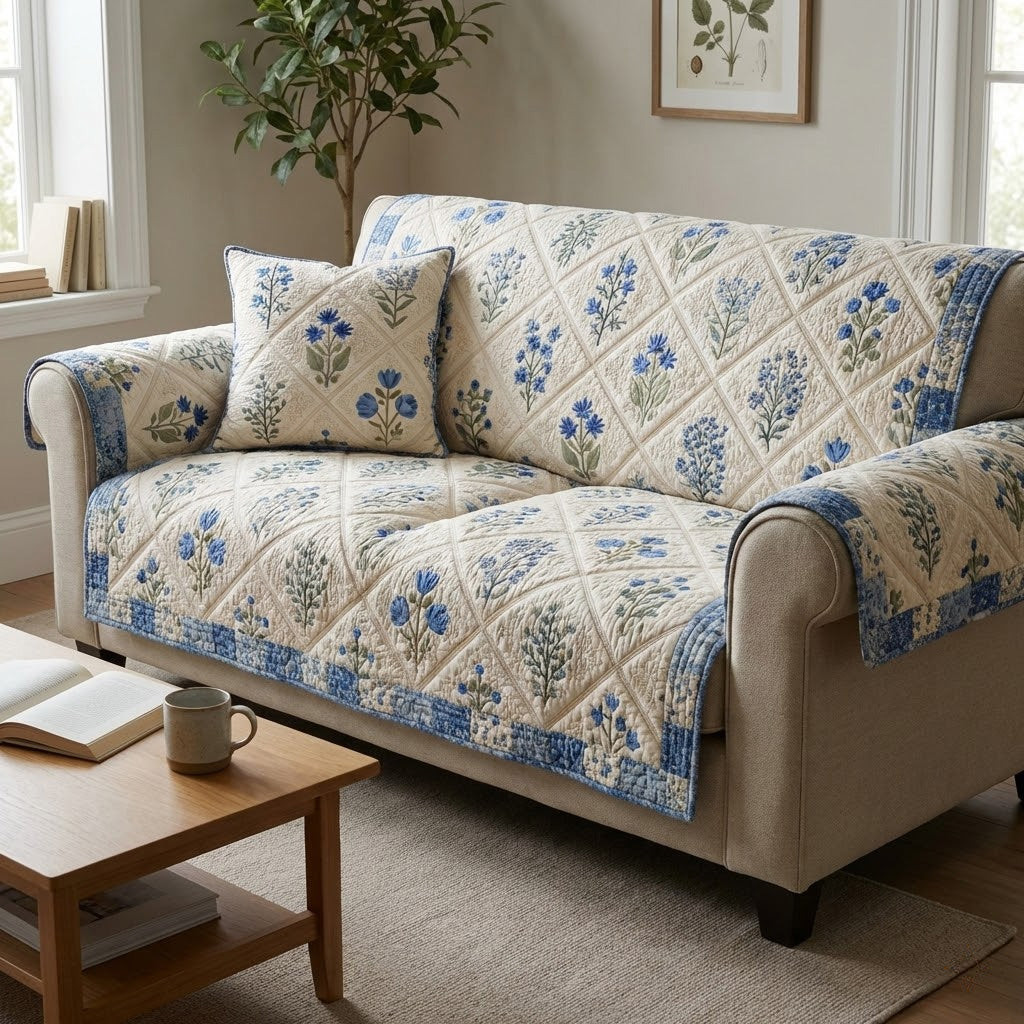 Bluebell Lattice Quilted Sofa Cover Couch Seat Covers Sunflower Gift Items - Tradiviet