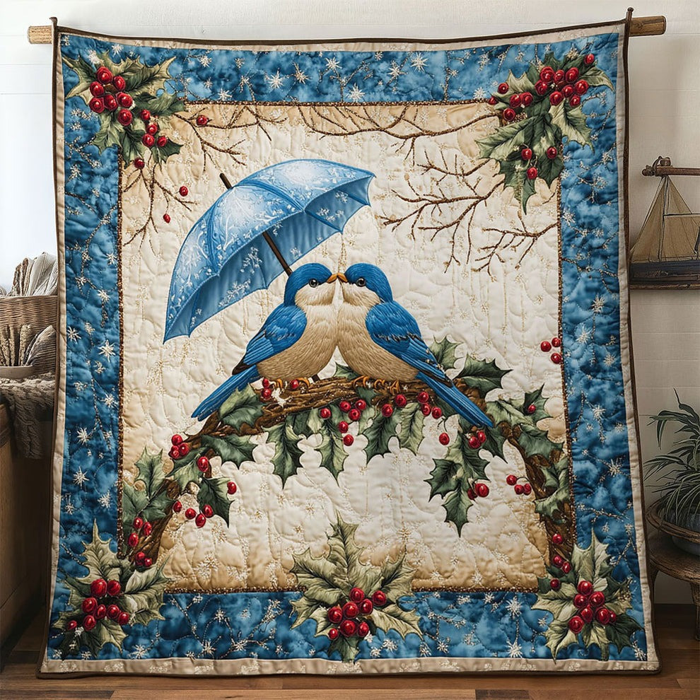 Bluebird Couples Quilt Blanket Christmas Throw Blanket Gifts For Bird Lovers - Tradiviet