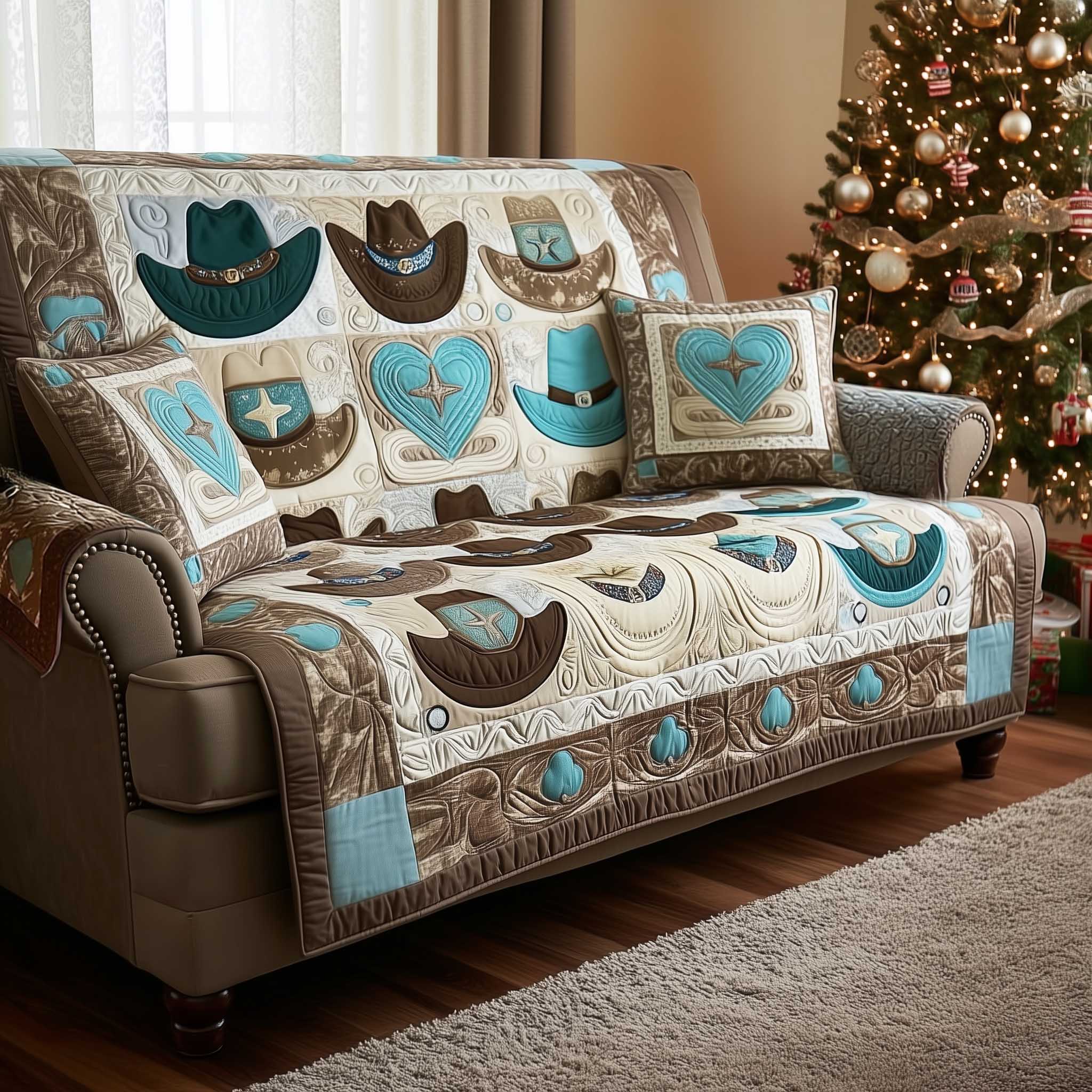 Bluebird Hearts Quilted Sofa Cover Soft Home Room Decor Gift For New Homeowners - Tradiviet