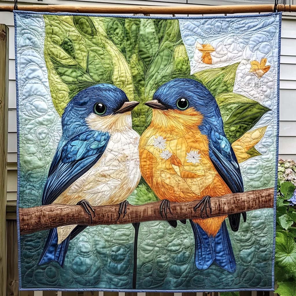 Bluebird Pair Quilted Blanket Room Ideas Gift For Friend - Tradiviet