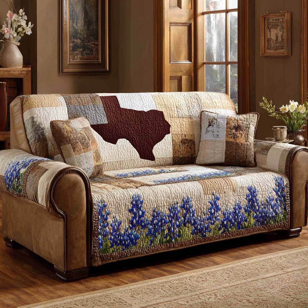 Bluebonnet Fields Quilted Sofa Cover Best Sofa Covers Texan Gift Items - Tradiviet