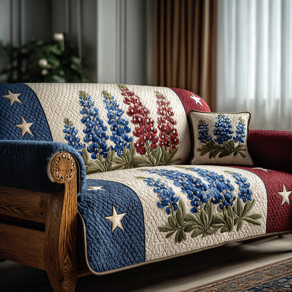 Bluebonnet Flag Quilted Sofa Cover Chic Home Room Decor Home Gifts For Him - Tradiviet