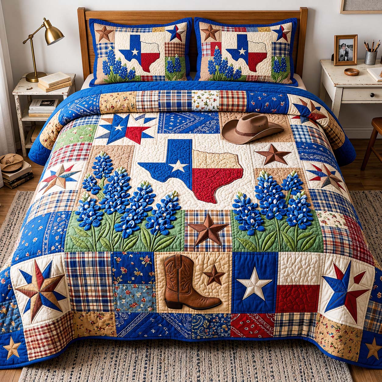 Bluebonnet Trails Quilted Bedding Set Bluebonnet Trails Moodboard Gift For Bluebonnet Trails - Tradiviet