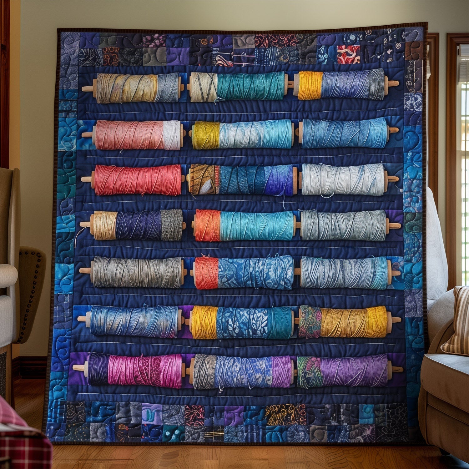 Bluish Spools Quilted Blanket Living Room Ideas Gift For Bestie - Tradiviet