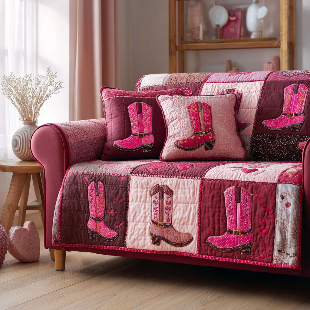 Blush Boots Quilted Sofa Cover Best Couch Covers Western Christmas Gifts For Him - Tradiviet