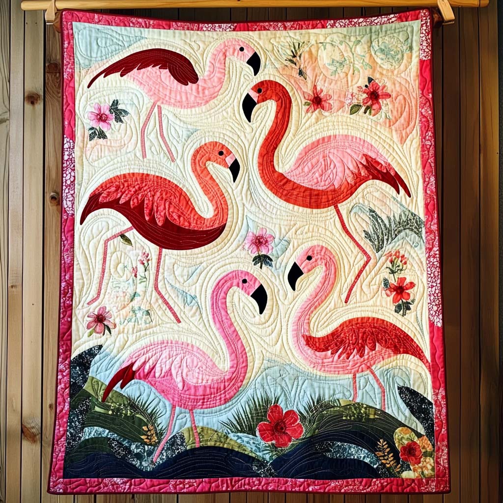 Blush Flamingo Quilted Blanket Room Decorations Gift For Family - Tradiviet