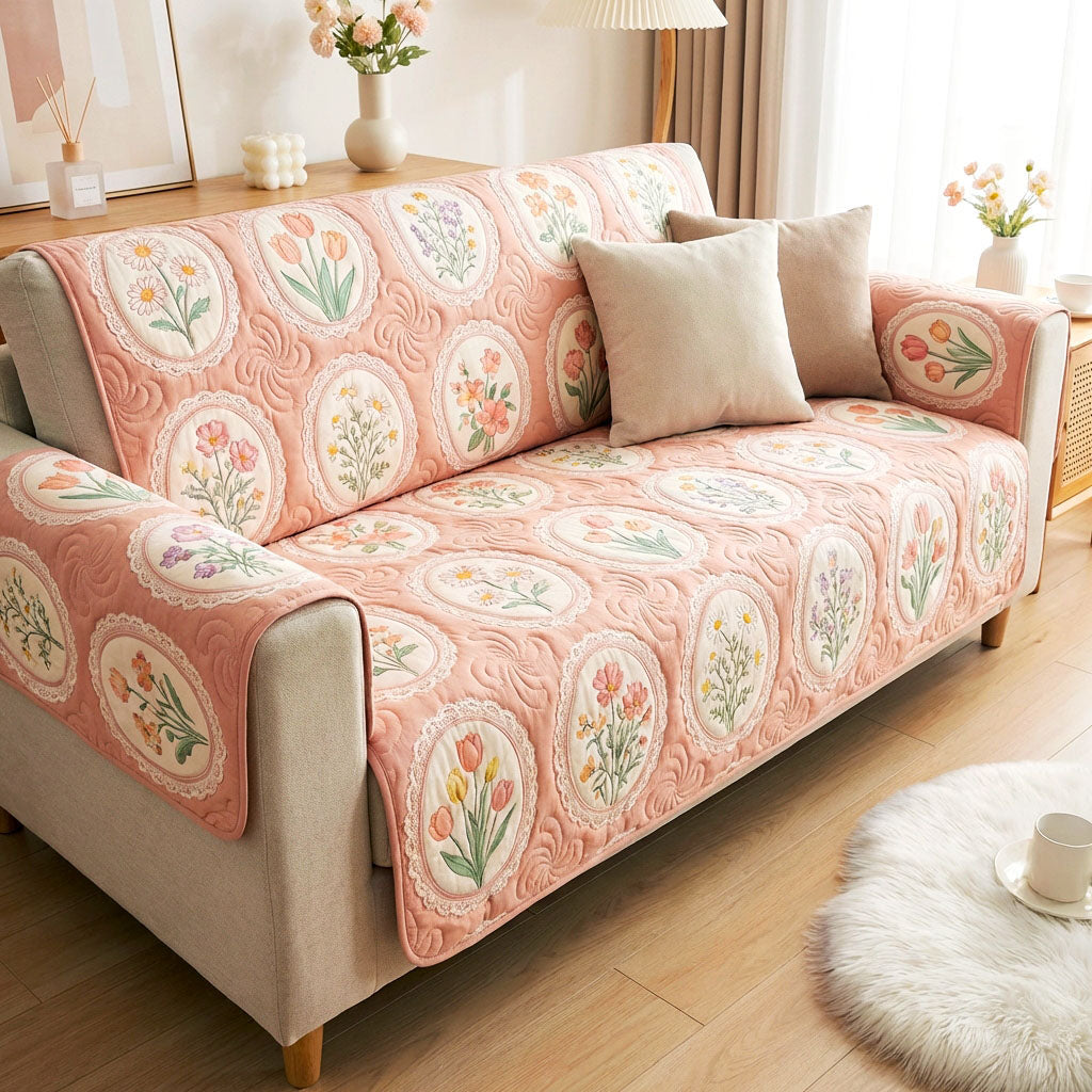 Blush Garden Charm Quilted Sofa Cover Cool Sofa Covers Gifts For Expecting Mothers - Tradiviet