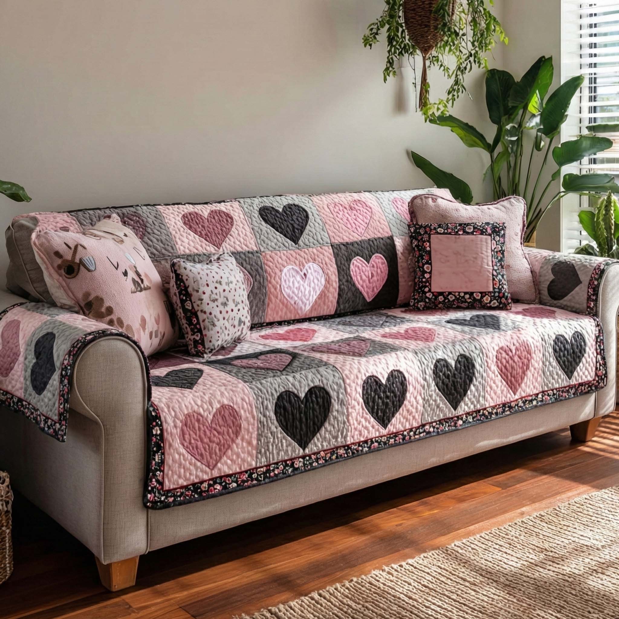 Blush Mosaic Quilted Sofa Cover Room Decor Inspiration Gift For Living Room - Tradiviet