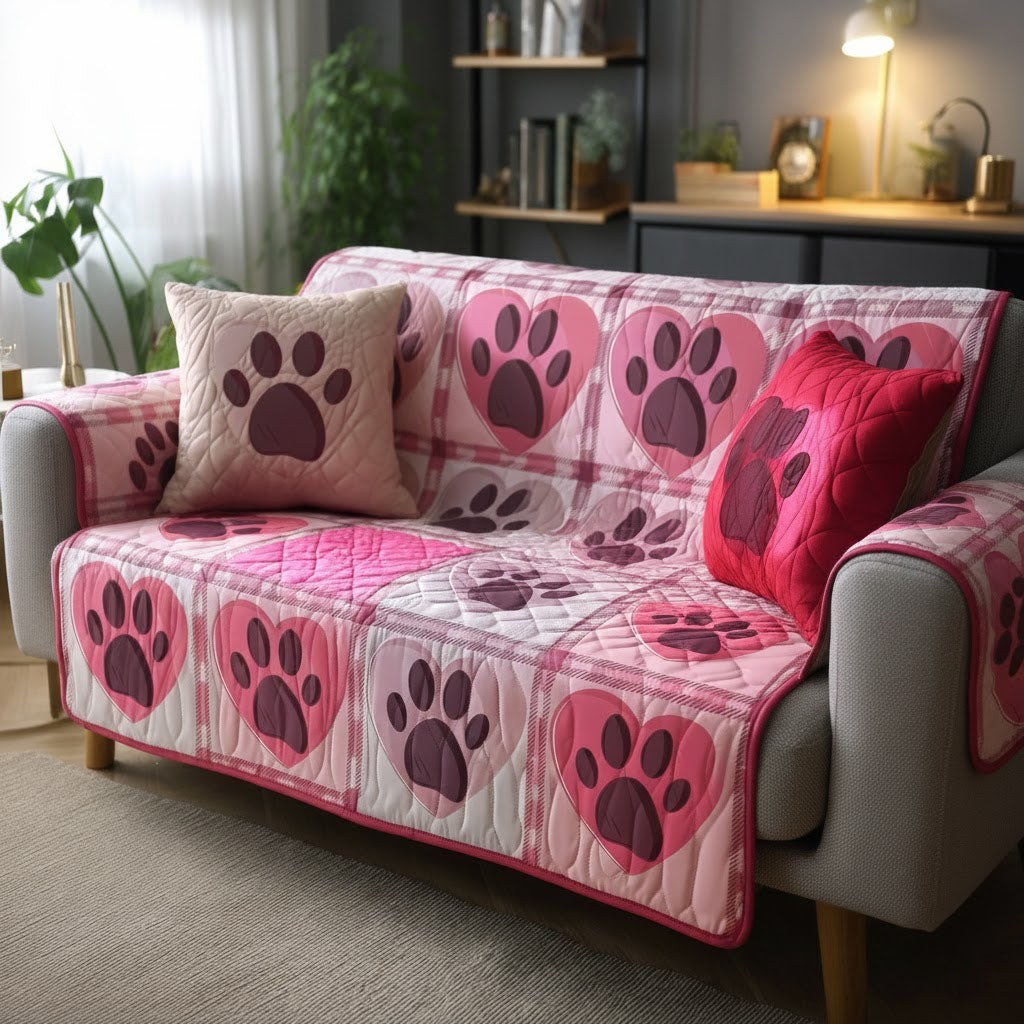Blush Pawscape Quilted Sofa Cover Pretty Sofa Covers Cute Themed Dog Gift Ideas - Tradiviet