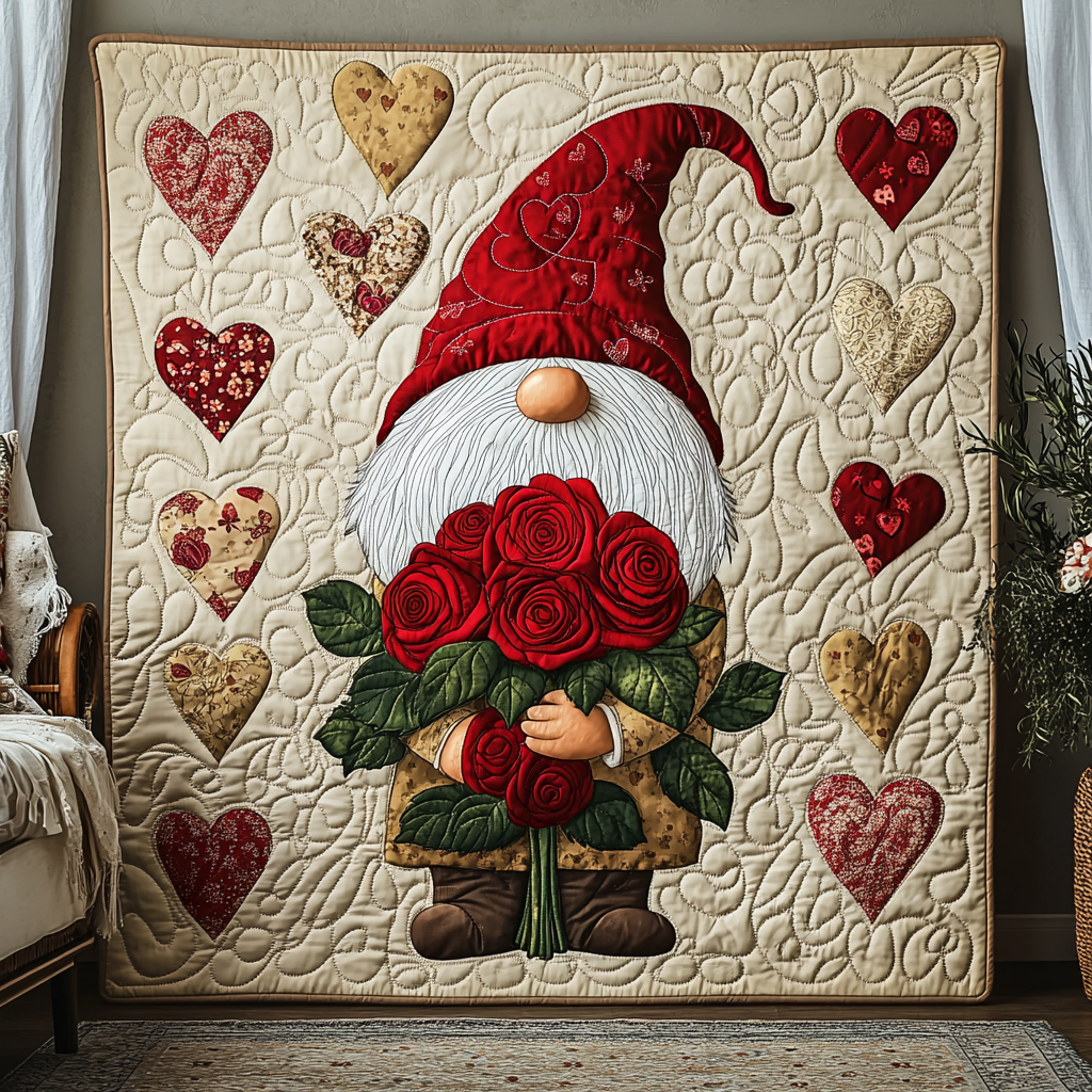 Blushing Gnome Romance Quilted Blanket Cute Room Decor Gift For Girls - Tradiviet
