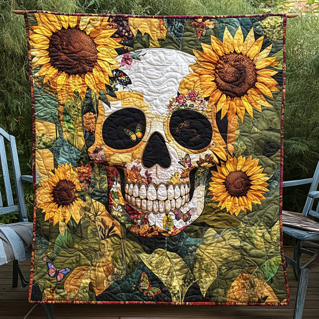 Bohemian Skull Quilted Blanket Autumn Inspired Bedroom Gift For Coworker - Tradiviet