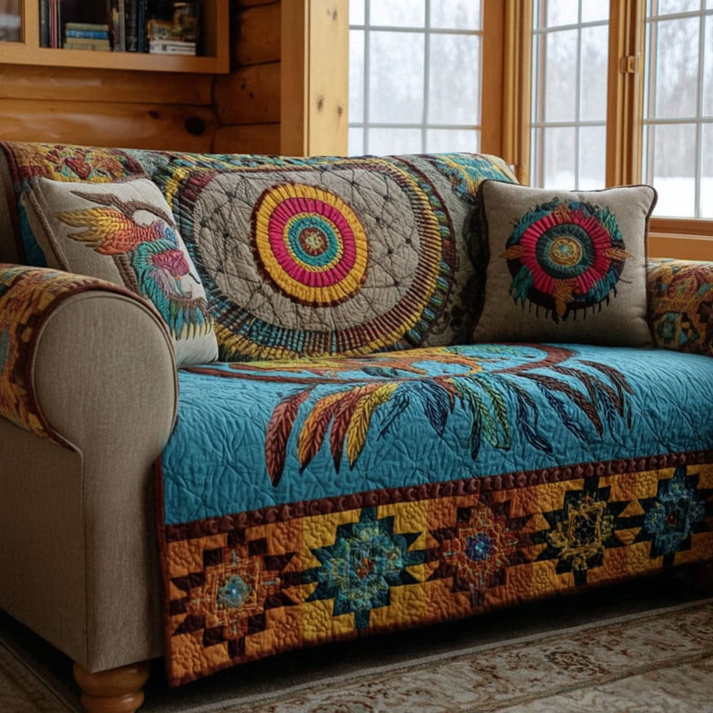 Boho Canyon Song Quilted Sofa Cover Furniture Slipcovers For Sofas Native American Presents - Tradiviet