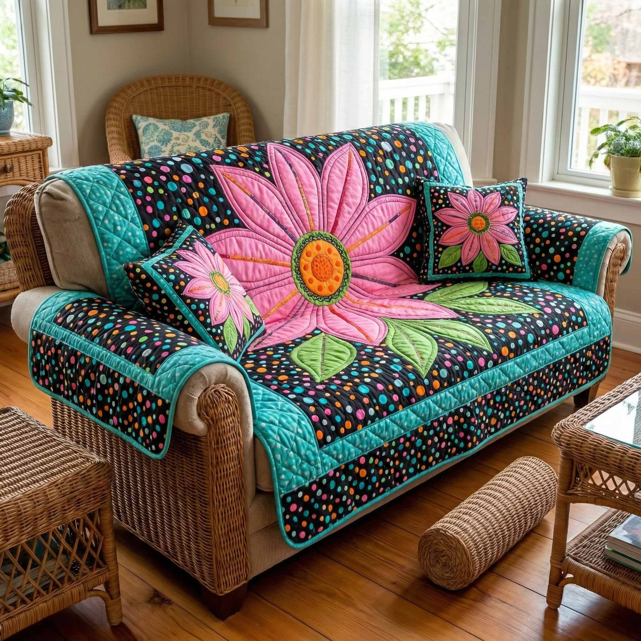 Boho Petals Quilted Sofa Cover Awesome Couch Covers Good Mothers Day Gifts - Tradiviet