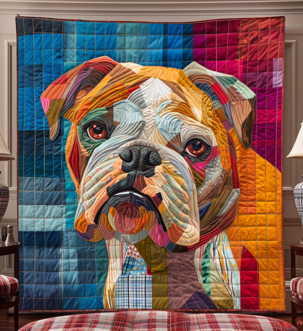 Bold Bulldog Beauty Quilted Blanket 4Th Of July Gift For Boho Decor - Tradiviet