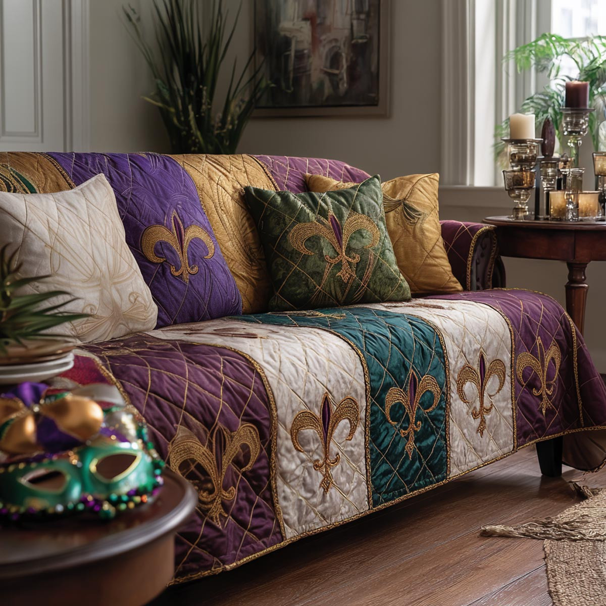 Bold Celebration Quilted Sofa Cover Nice Sofa Covers Mardi Gras King Gifts - Tradiviet