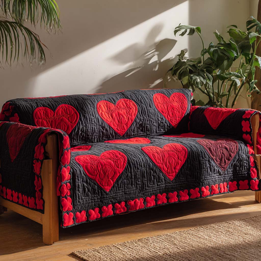 Bold Hearts Quilted Sofa Cover Minimalist Room Decor Home Lover Gift Ideas - Tradiviet