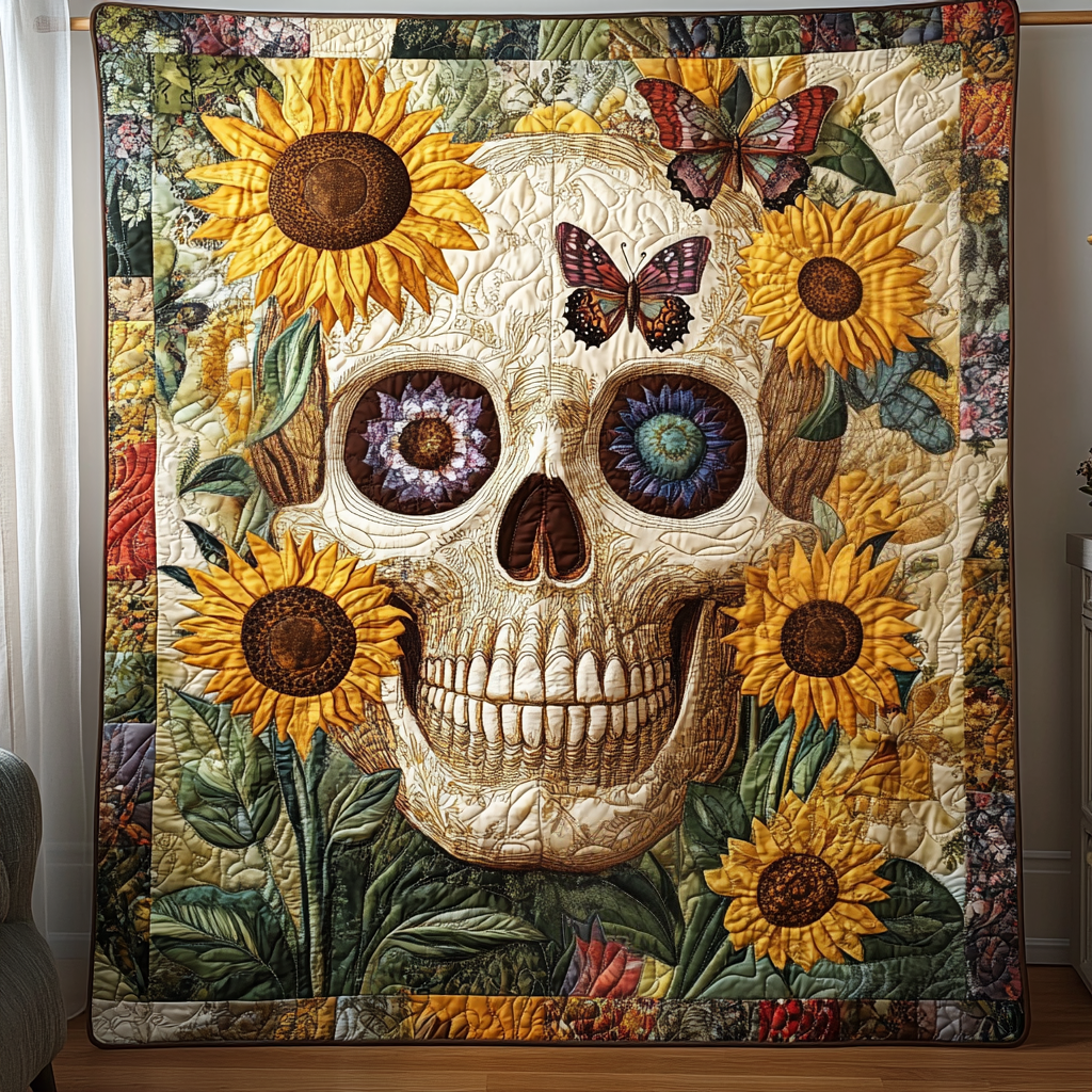 Bold Sugar Skull Quilted Blanket America's 250 Birthday Gift For Apartment Decor - Tradiviet