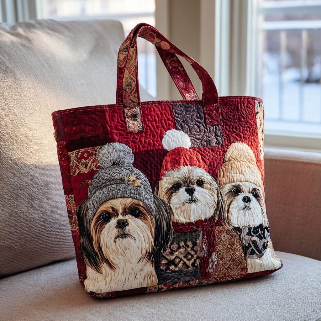 Bonnet Shih Tzu Dog Quilted Tote Bag Cute Puppy Bag Gifts For Shih Tzu Lovers - Tradiviet