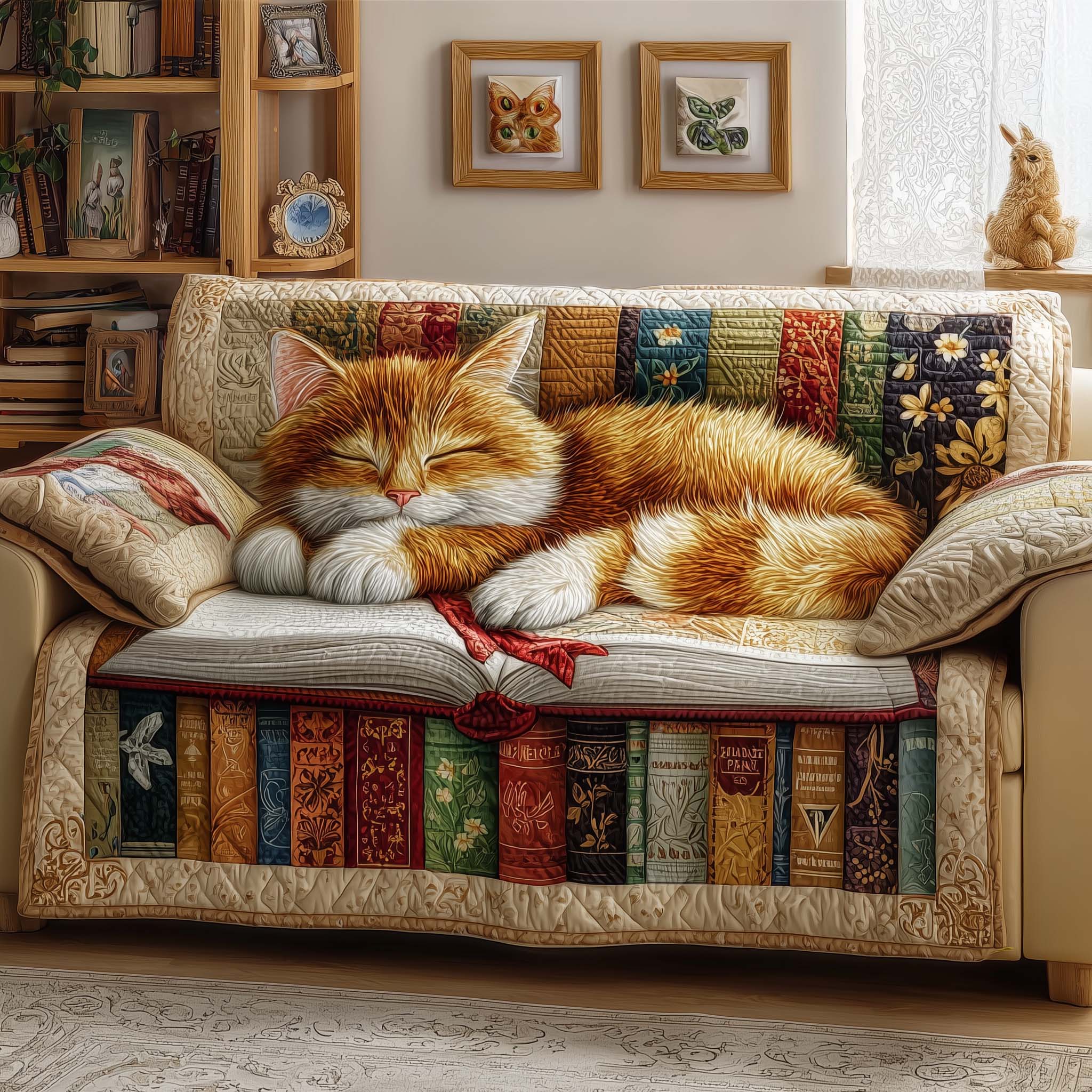 Book Cat Quilted Sofa Cover Cat Home Couch Cover Room Gift For Her - Tradiviet