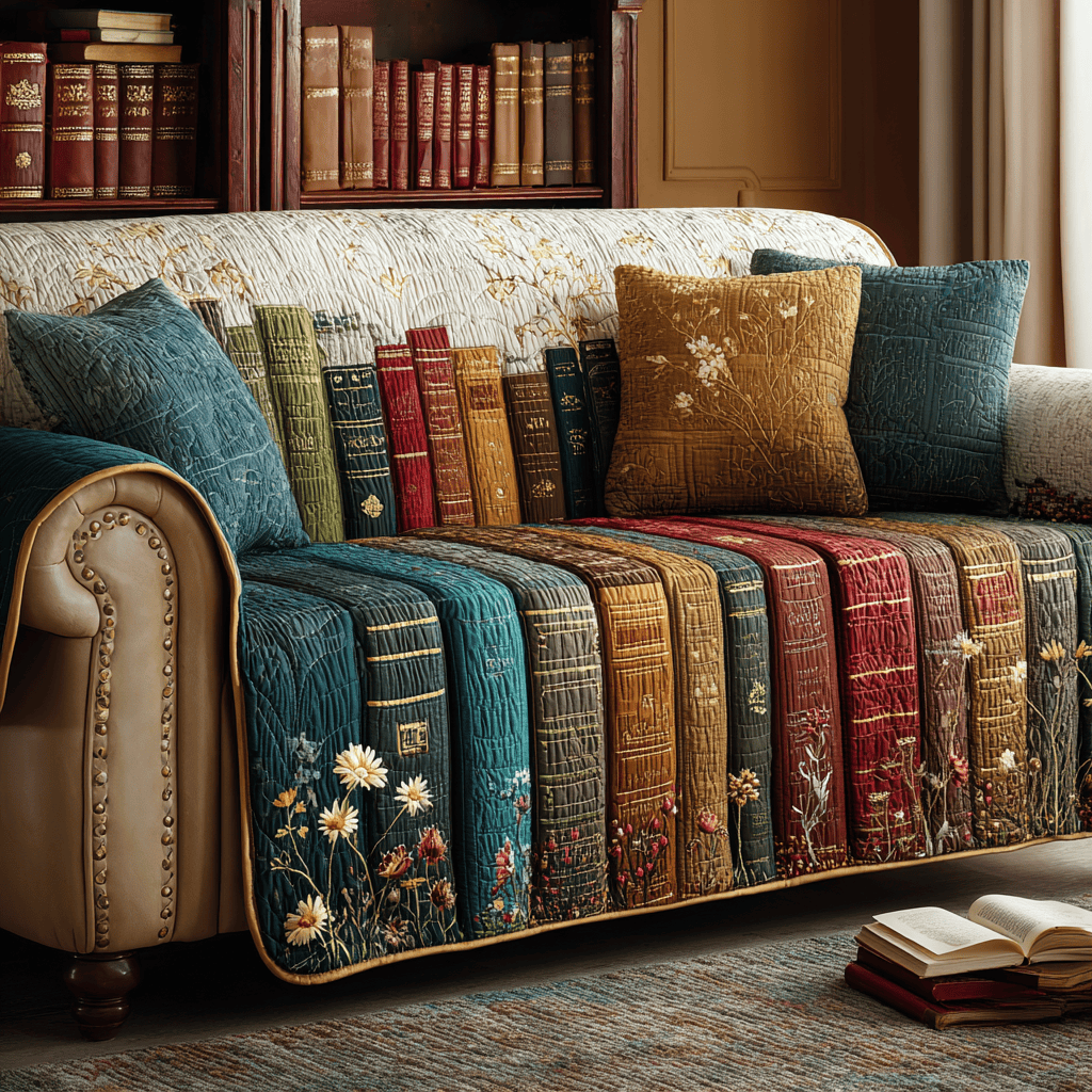 Book Circle Quilted Sofa Cover Sofa Protector Cover Great Book Lover Presents - Tradiviet