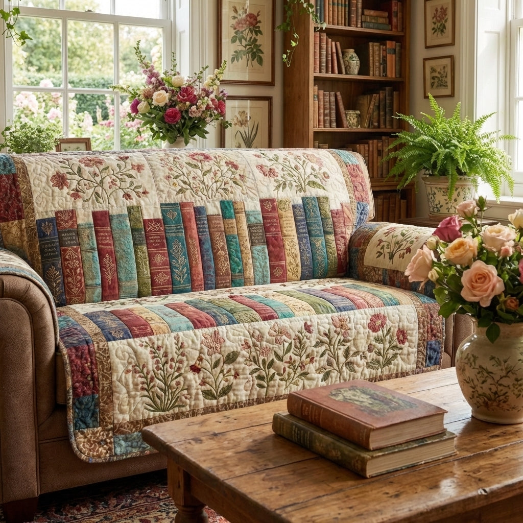 Book Haven Quilted Sofa Cover Cozy Home Room Decor Cute Room Decor Gifts - Tradiviet