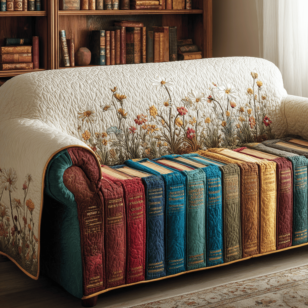 Book Haven Quilted Sofa Cover Large Couch Cover Book Gifts For Father's Day - Tradiviet