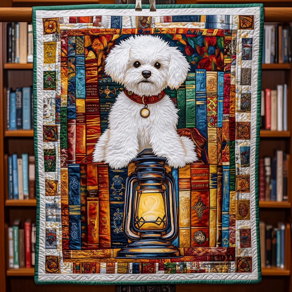 Book Nook Bichon Pup Quilted Blanket July 4 1776 July 4 2026 Patriotic Gift Ideas - Tradiviet