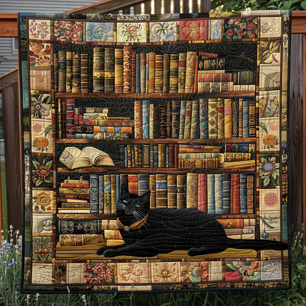 Book Nook Kitty Quilted Blanket July 4 Apparel Patriotic Gifts For Her - Tradiviet