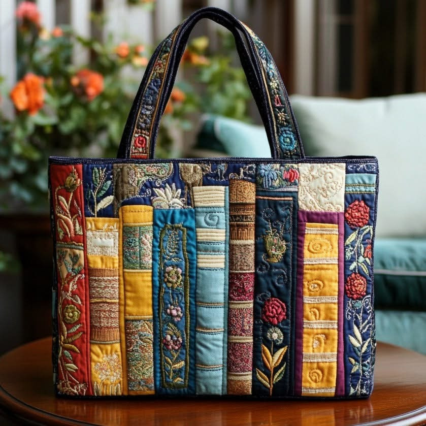 Book Quilted Tote Bag Book Spine Tote Bag Christmas Gifts For Book Lovers - Tradiviet