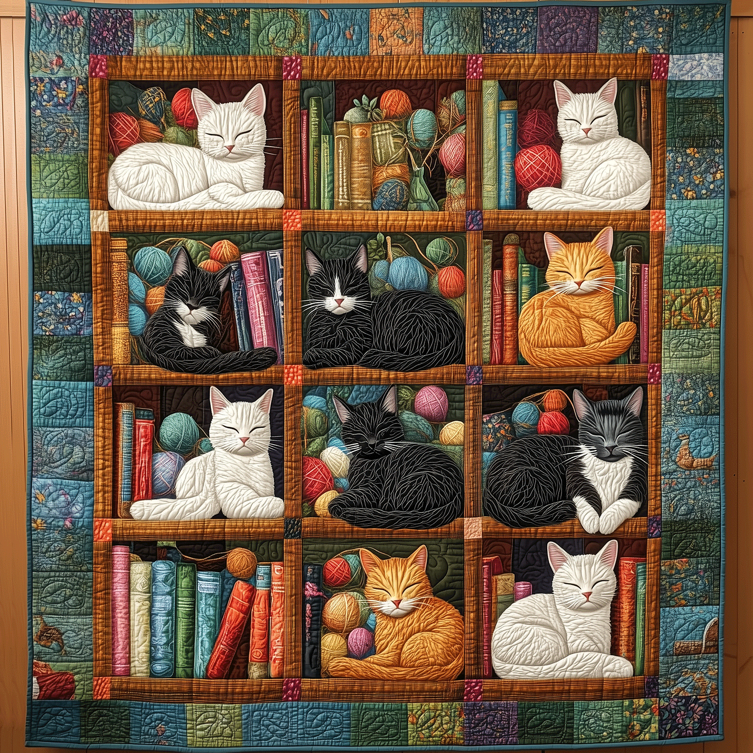 Bookish Cats Quilted Blanket Semiquincentennial Patriotic Gifts For Dad - Tradiviet