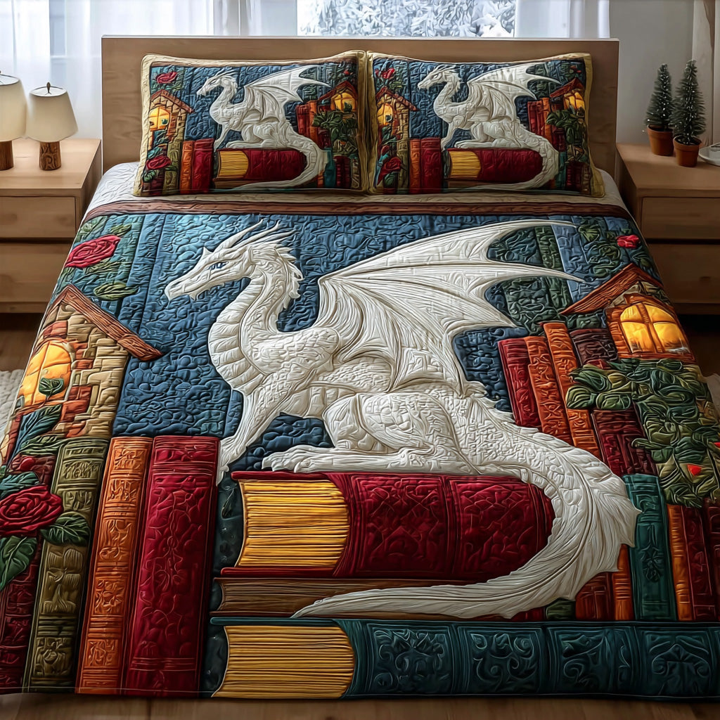 Bookish Dragon Quilted Bedding Set Bookish Dragon Classic Gift For Bookish Dragon - Tradiviet
