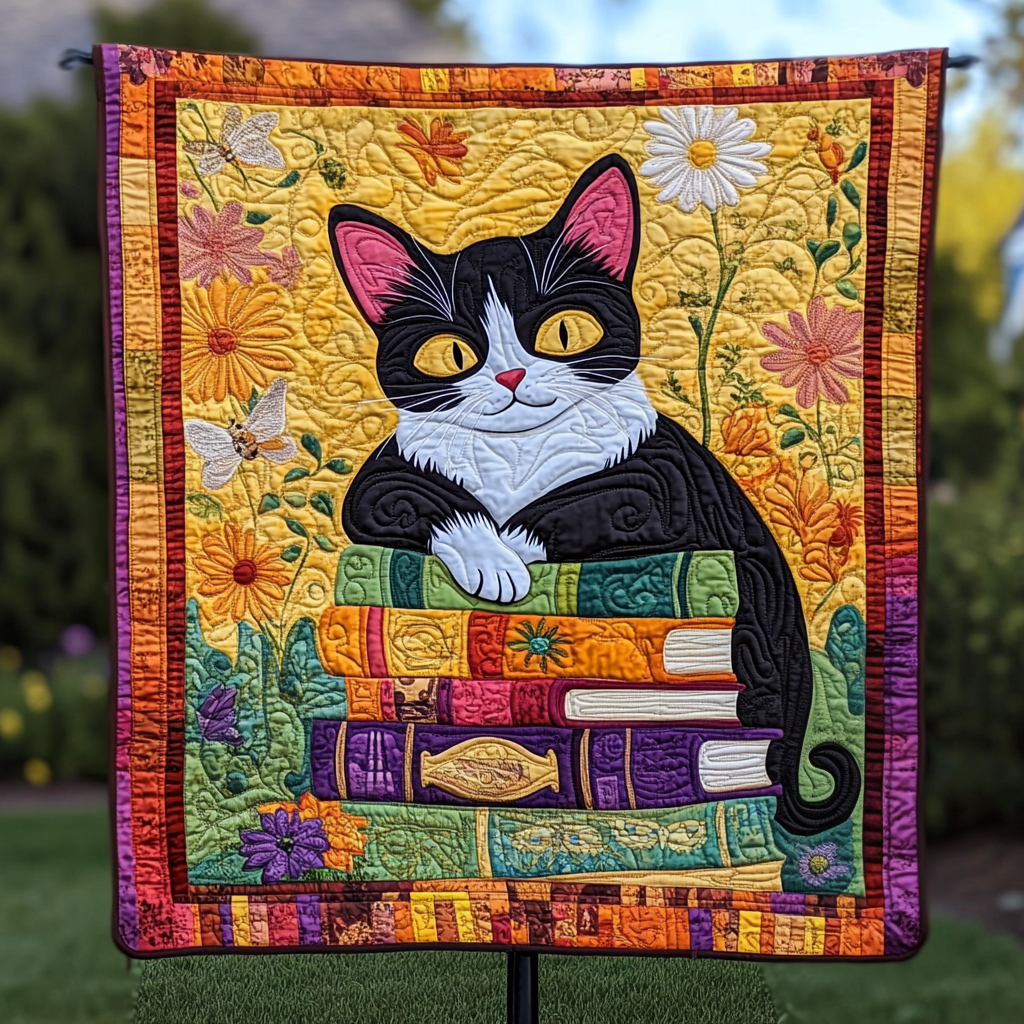 Bookstack Kitty Quilted Blanket USA 250 Years Strong Best Patriotic Gifts - Tradiviet