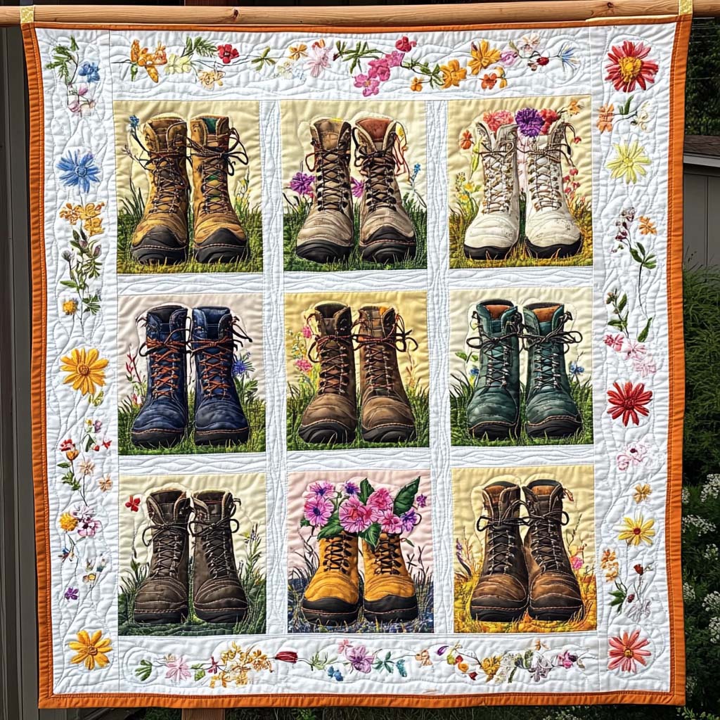 Boots In Bloom Quilted Blanket House Decorations Gift For Dad - Tradiviet