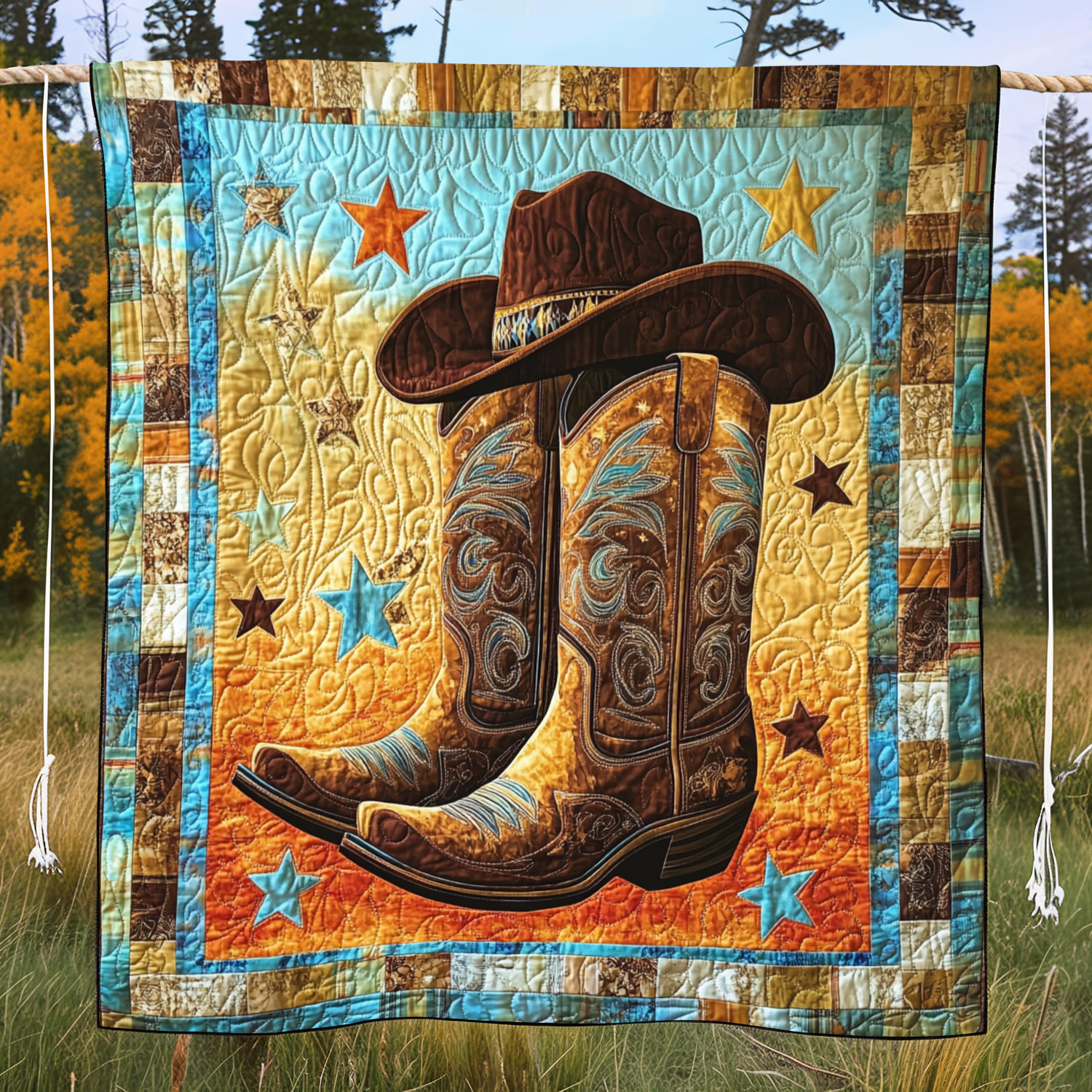 Boots in Bloom Quilted Blanket Indoor Decorations Gift For Grandpa - Tradiviet