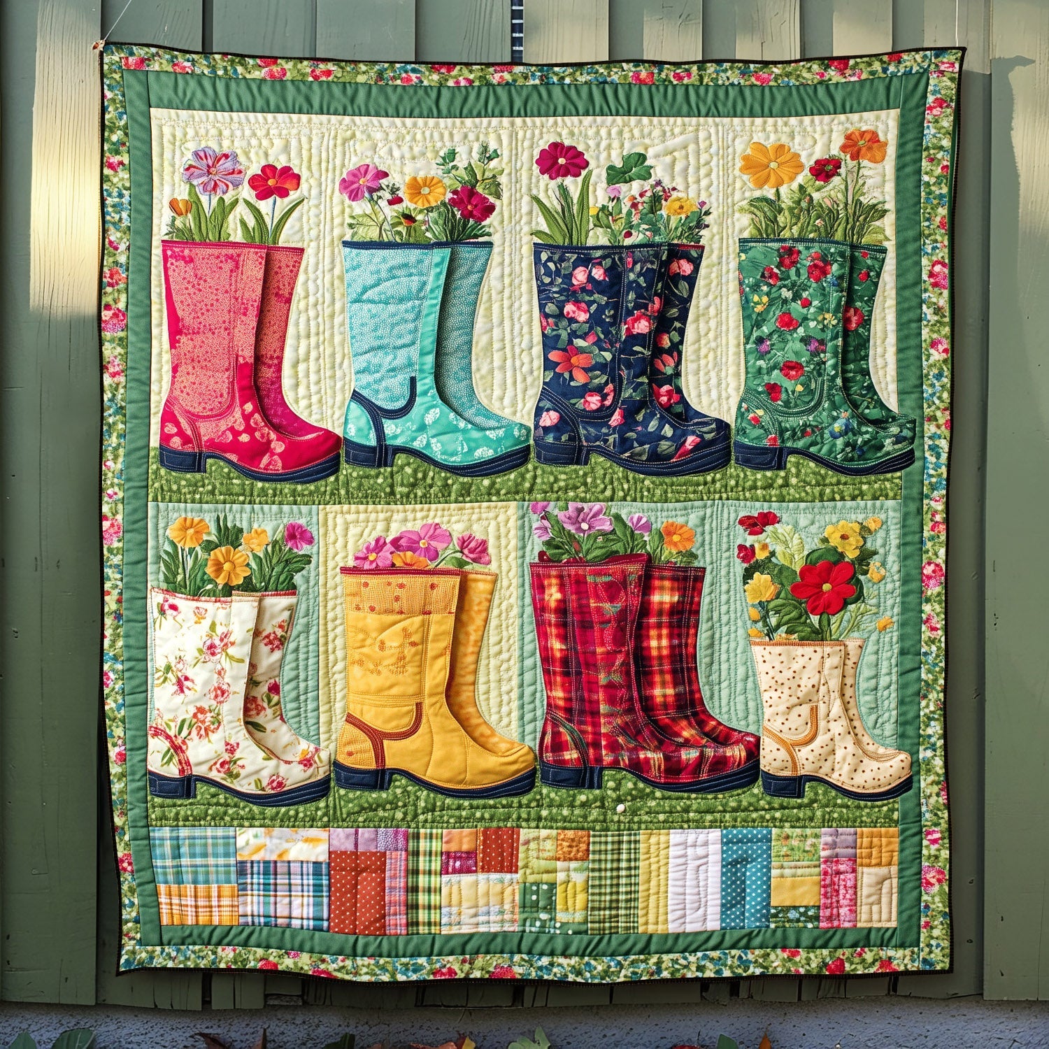 Boots in Bloom Quilted Blanket Vacation House Decoration Gift For Grandma - Tradiviet