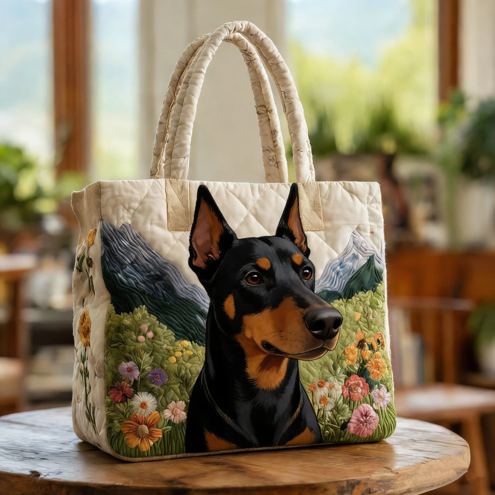 Border Doberman Quilted Tote Bag Unique Animal Totes Gifts For Border Doberman Lovers - Tradiviet