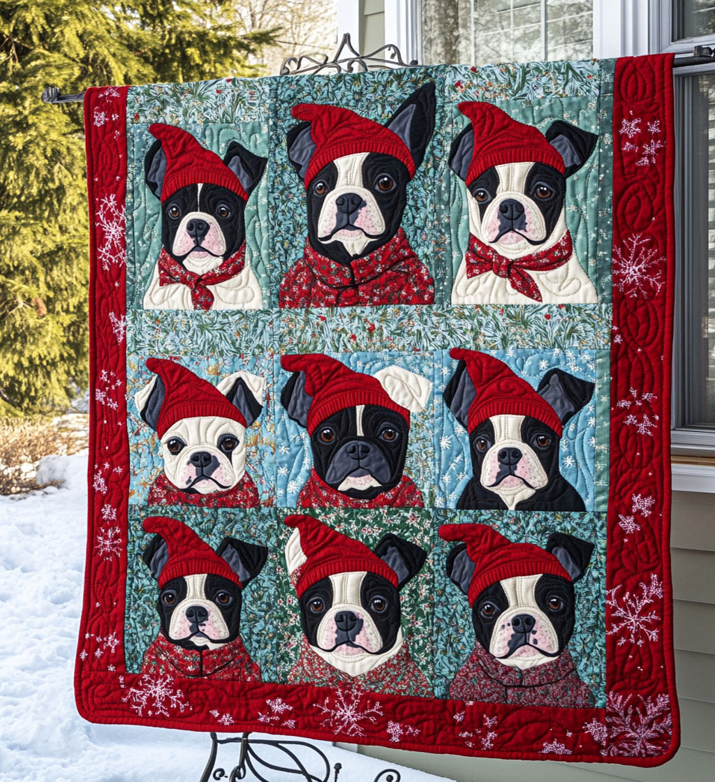 Boston Terrier Bliss Quilted Blanket Indoor Holiday Decorations Gift For Papa - Tradiviet
