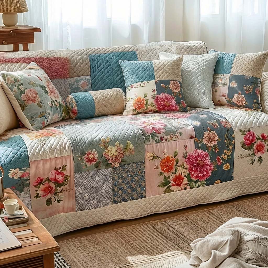 Botanical Breeze Quilted Sofa Cover Natural Room Decor Gift For Room Lovers - Tradiviet