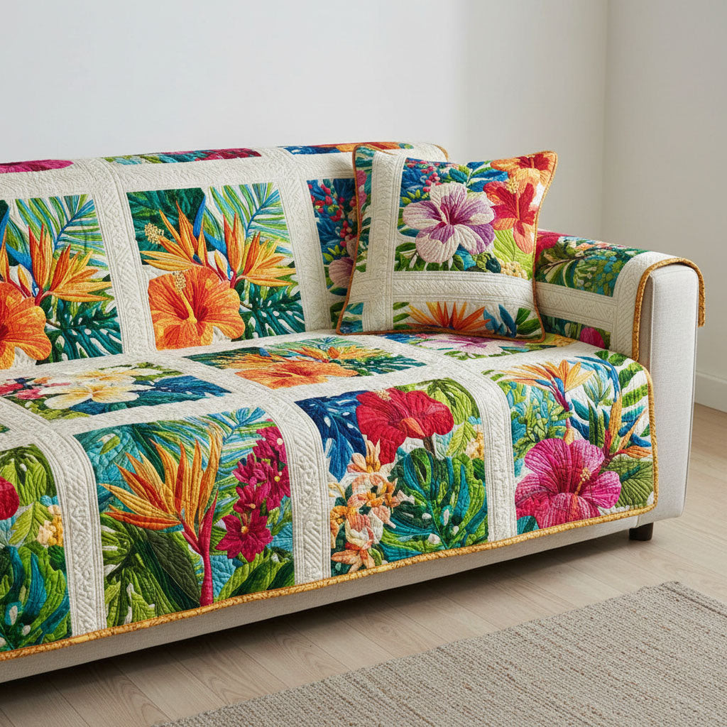 Botanical Charm Quilted Sofa Cover Sofa Slip Covers Unique Gifts For Mom - Tradiviet