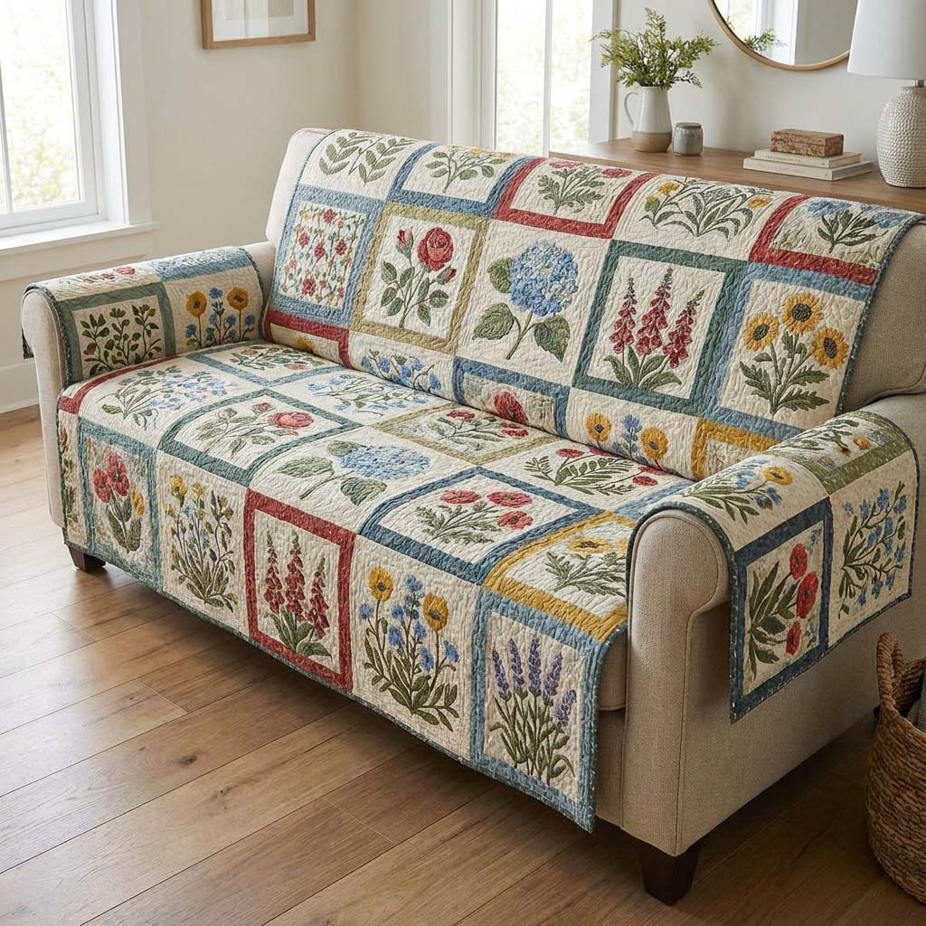 Botanical Gardening Quilted Sofa Cover Room Room Decor House Lover Gift Ideas - Tradiviet