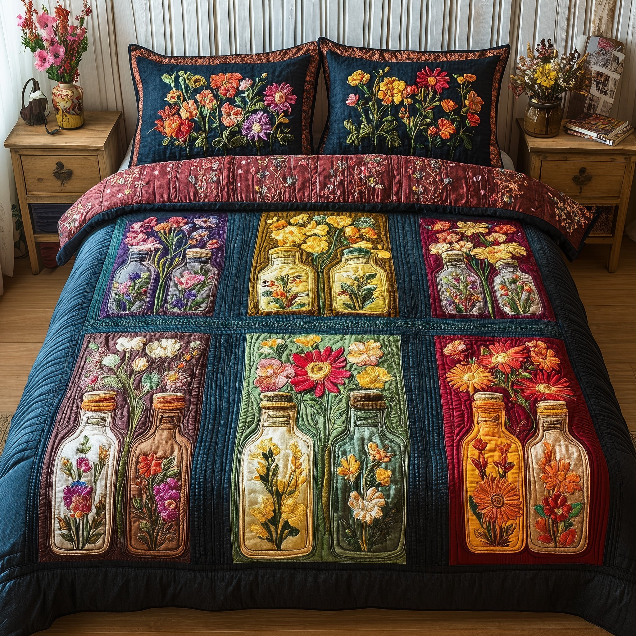 Bottle Of Blossom Quilted Bedding Set Bottle Blossom Bright Gift For Bottle Lovers - Tradiviet