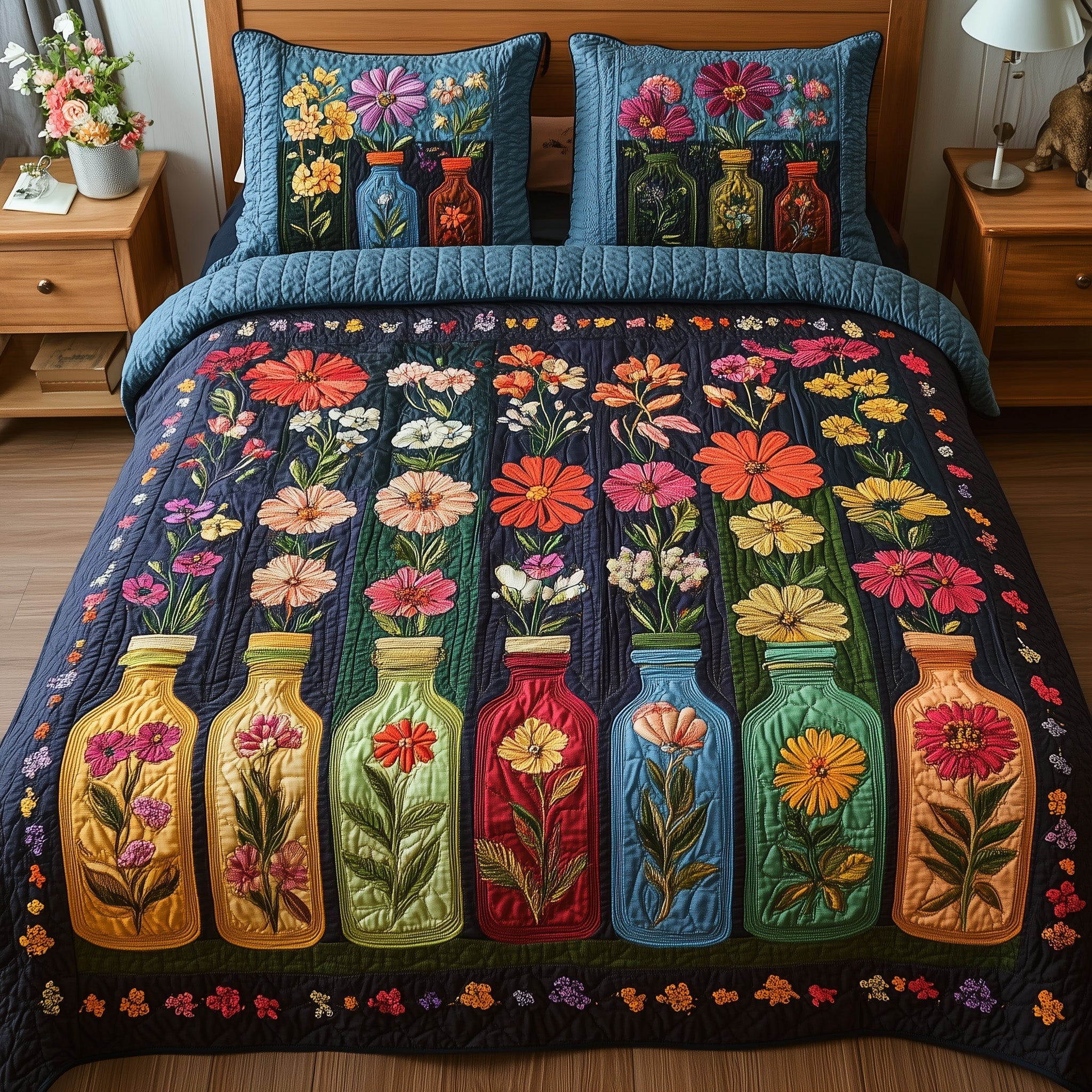 Bottle Of Blossom Quilted Bedding Set Bottle Blossom Celebration Gift For Bottle Blossom - Tradiviet