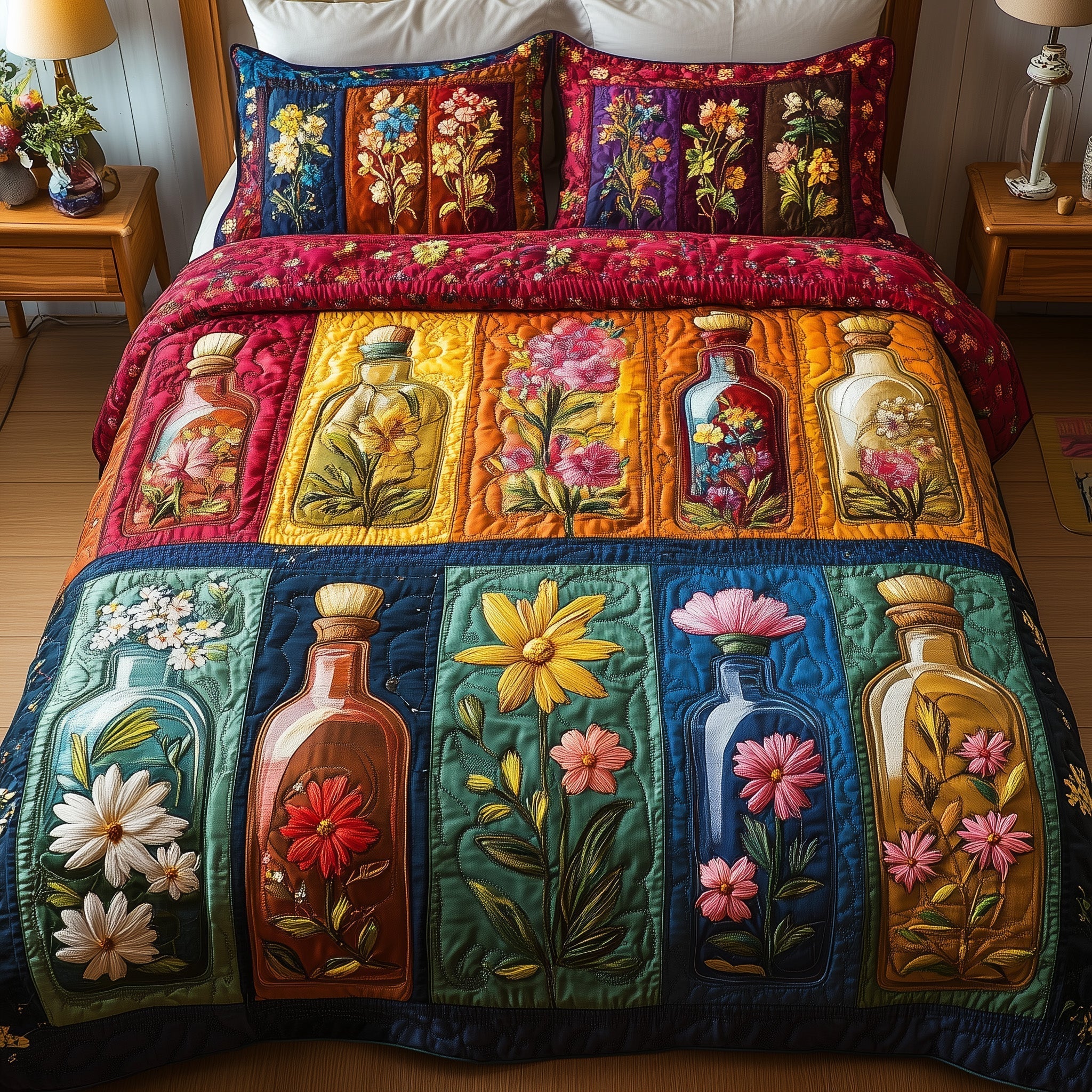 Bottle Of Blossom Quilted Bedding Set Bottle Blossom Forest Gift For Bottle - Tradiviet
