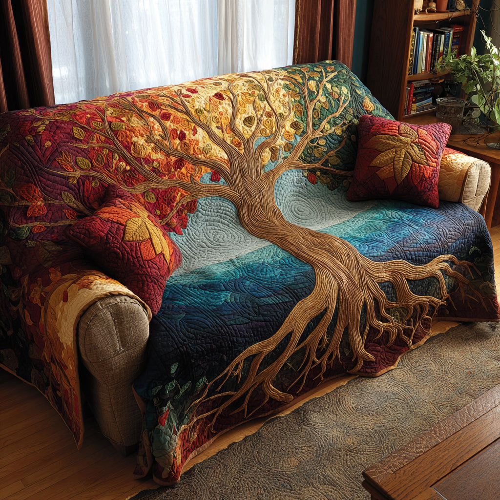 Bound by Roots Quilted Sofa Cover Warm Room Decor New Home Gift Ideas - Tradiviet