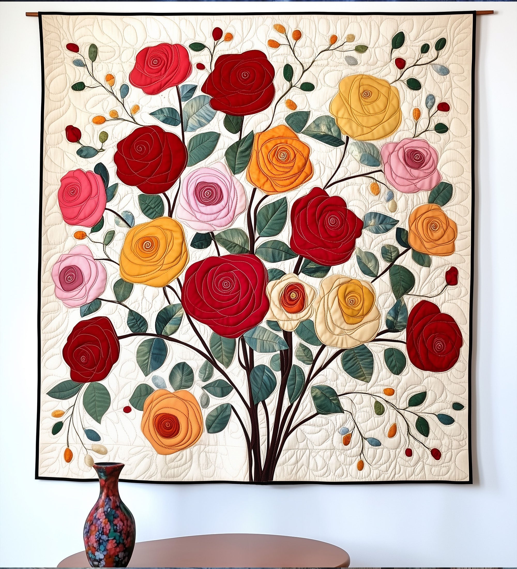 Bouquet of Roses Art Quilted Blanket Bedroom Decorations Gift For Men - Tradiviet