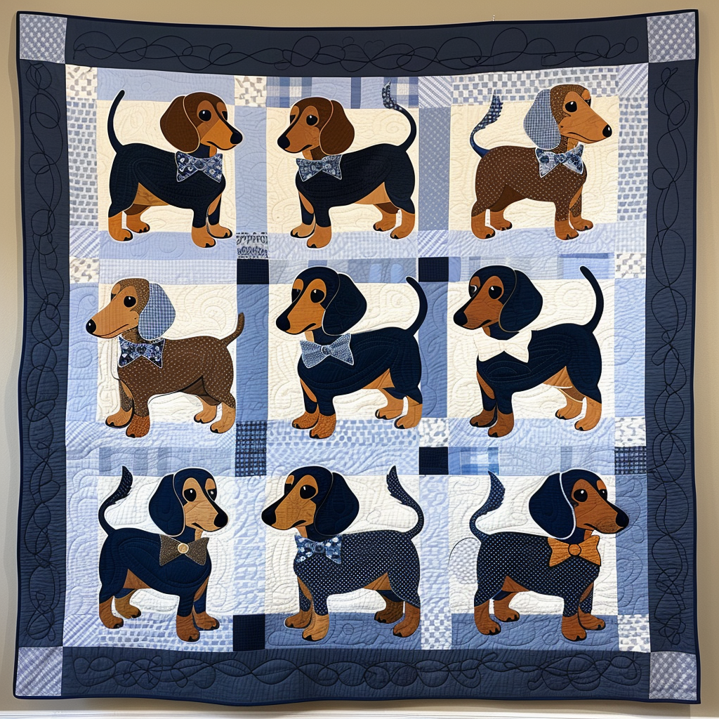 Bow Tie Dachshunds Quilted Blanket Mens Bedroom Decor Gift For Coworker - Tradiviet