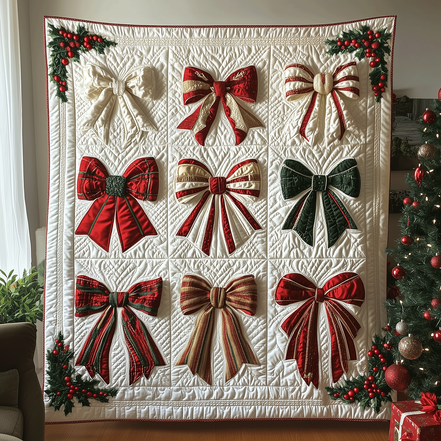 Bowtastic Christmas Quilted Blanket Room Decoration Items Gift For Decor Home - Tradiviet
