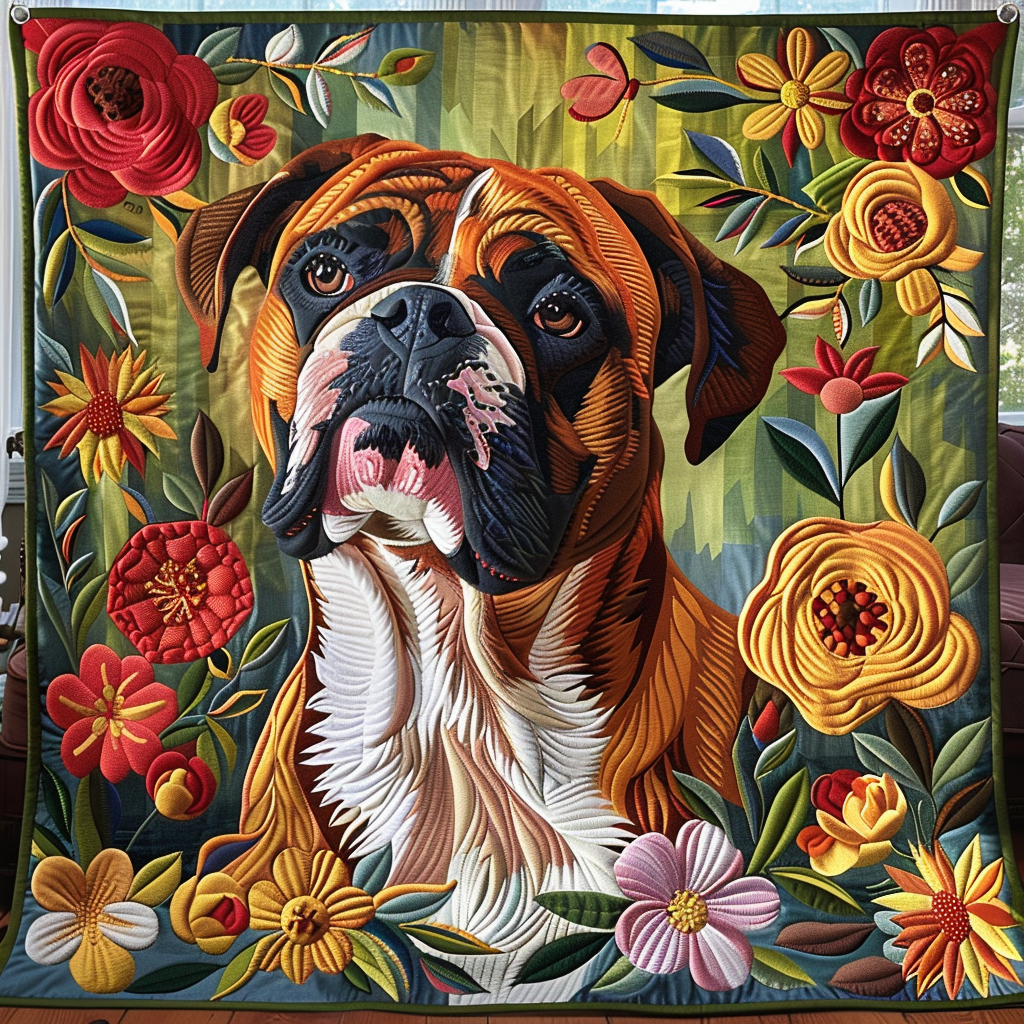 Boxers in Bloom Quilted Blanket House Decorations Inside Gift For Bedroom Decor - Tradiviet