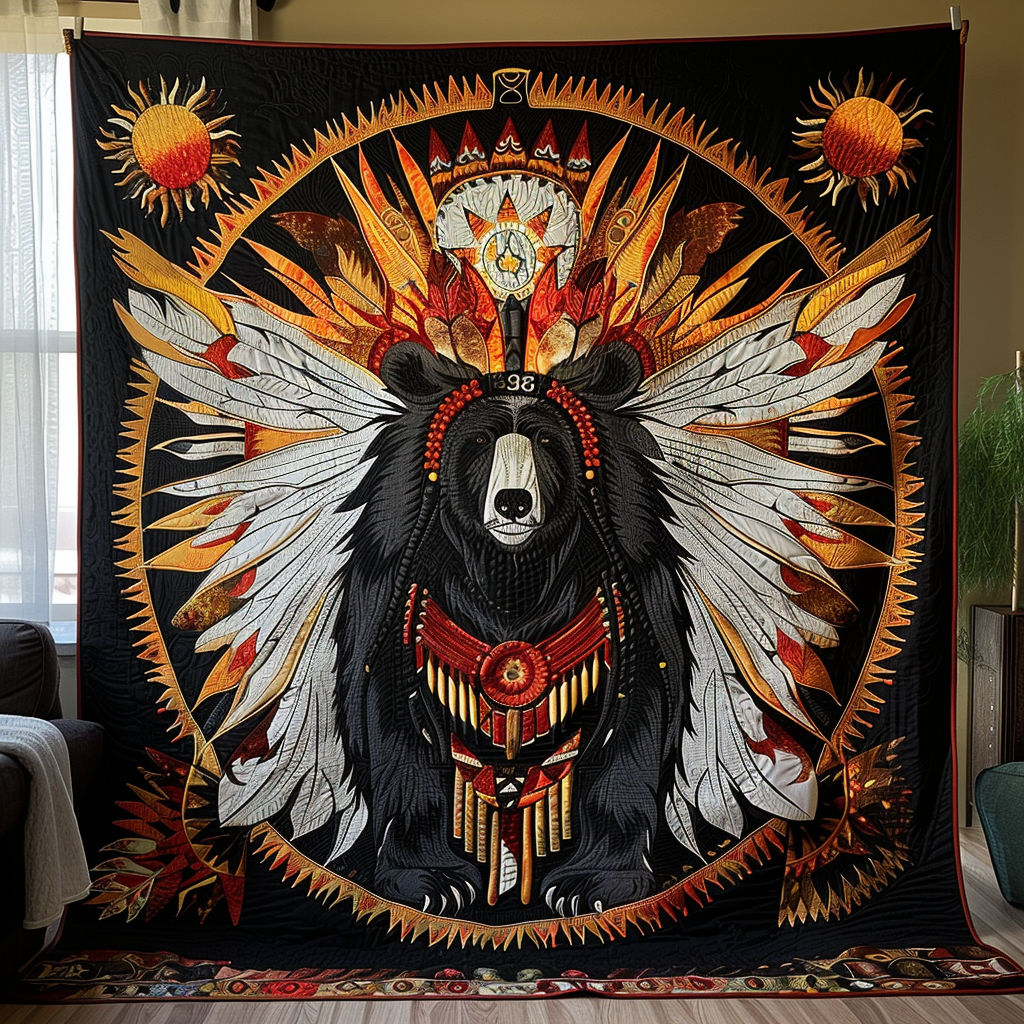 Brave General Bear Quilted Blanket 250 Years Of America Gift For Boho Decor - Tradiviet