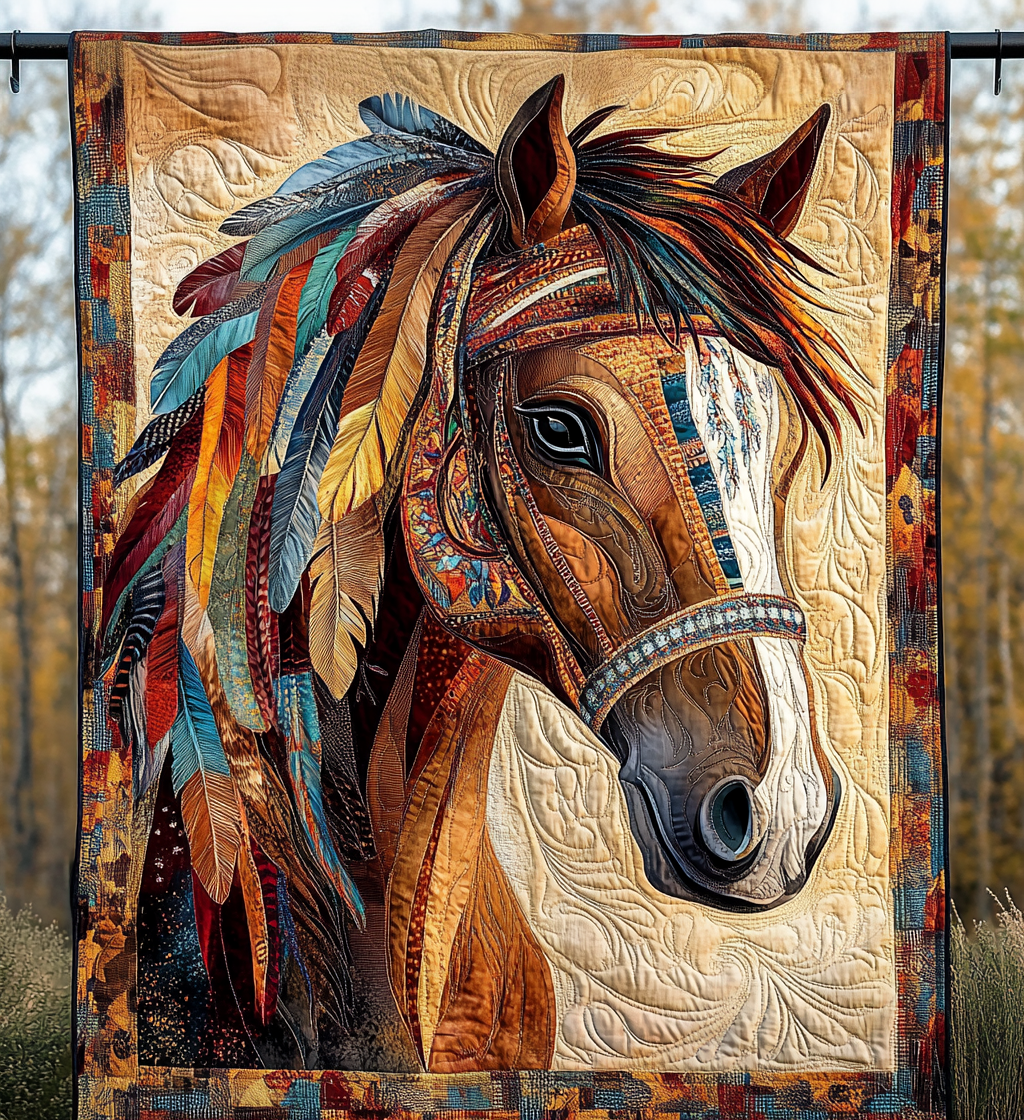 Brave Native Horse Art Quilted Blanket 4Th Of July Clothes Gift For New Home - Tradiviet